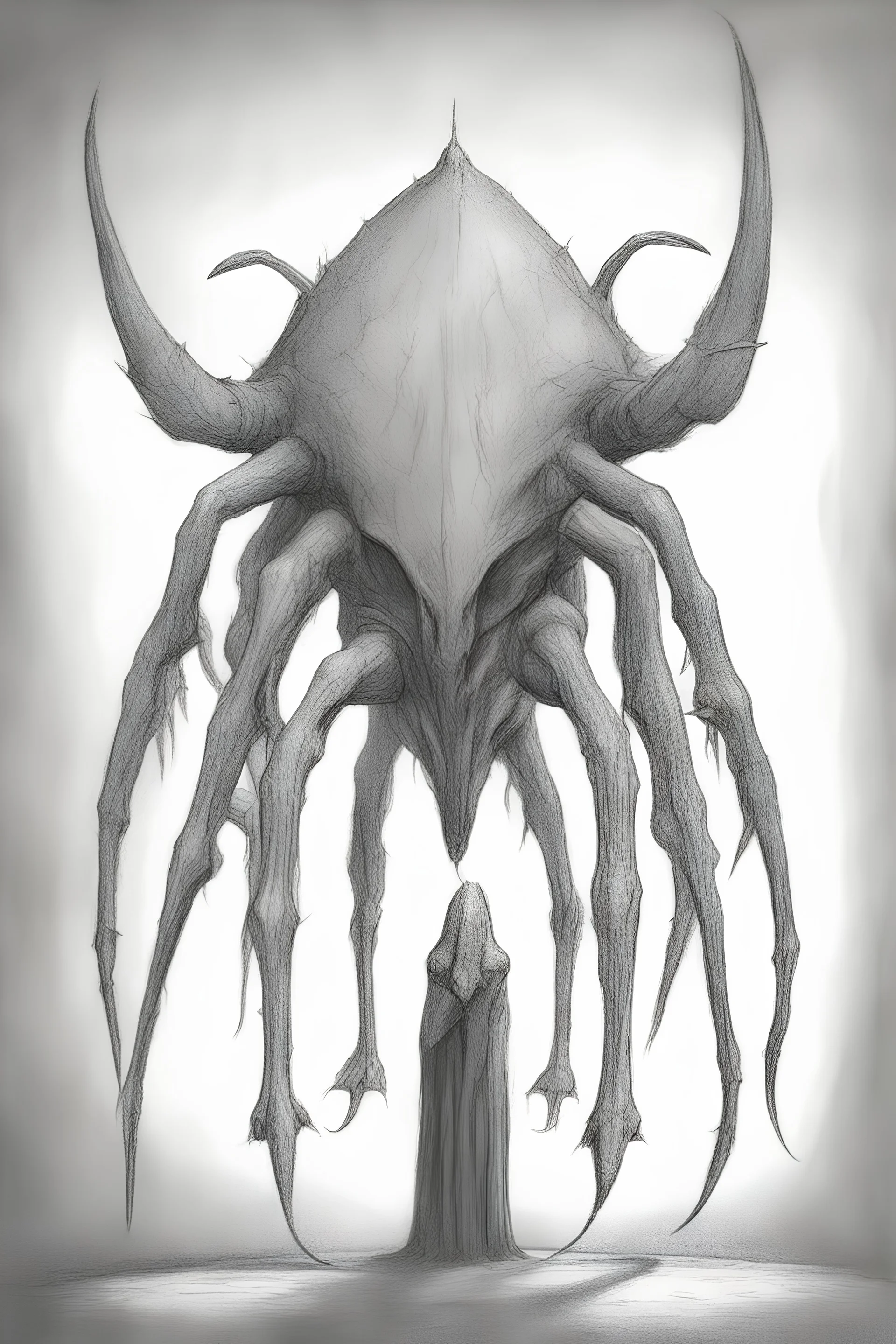 Sketchdrawing of a thin long multilegged creature in the wardrobe, wayne barlowe style