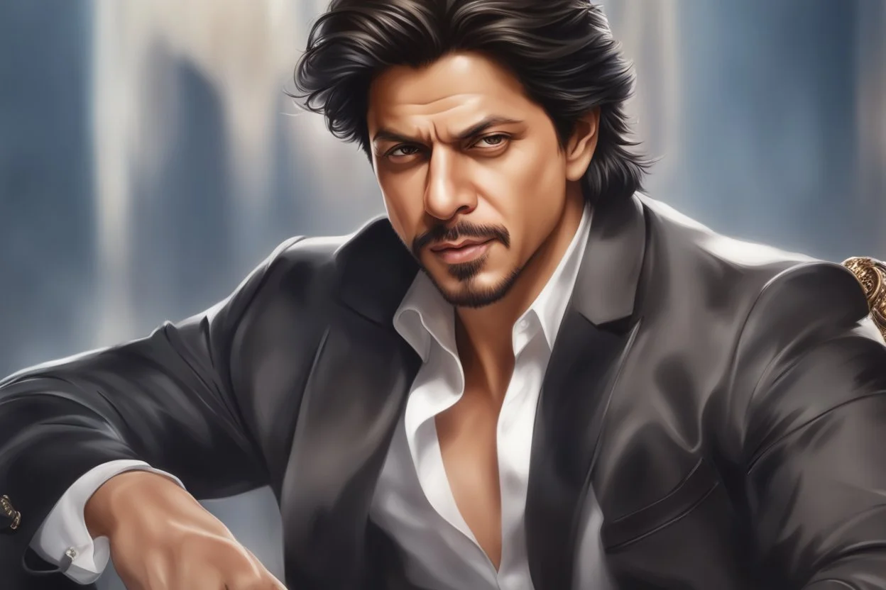 shah rukh khan in 8k realistic anime e drawing style, close picture, intricate details, highly detailed, high details, detailed portrait, masterpiece,ultra detailed, ultra quality