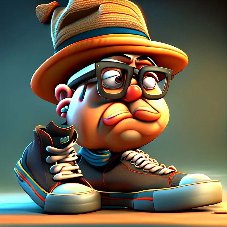 3D, cartoon, Gustavo Petro, full body, shoes, hat