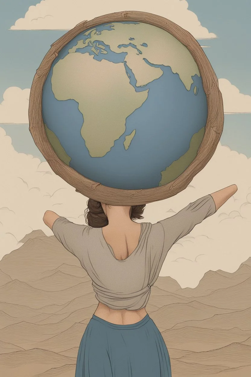 a woman carrying the earth on her back like Atlas