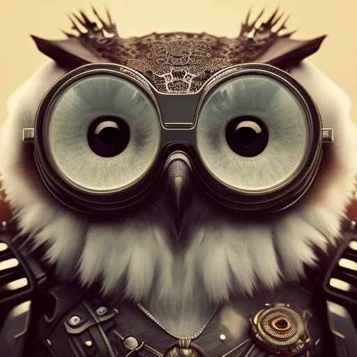 Steampunk Owl, tilt shift,miniature, extreme detail, Photorealism, macro lens 24mm, cinema4d, HDR, 8k, unreal engine 5