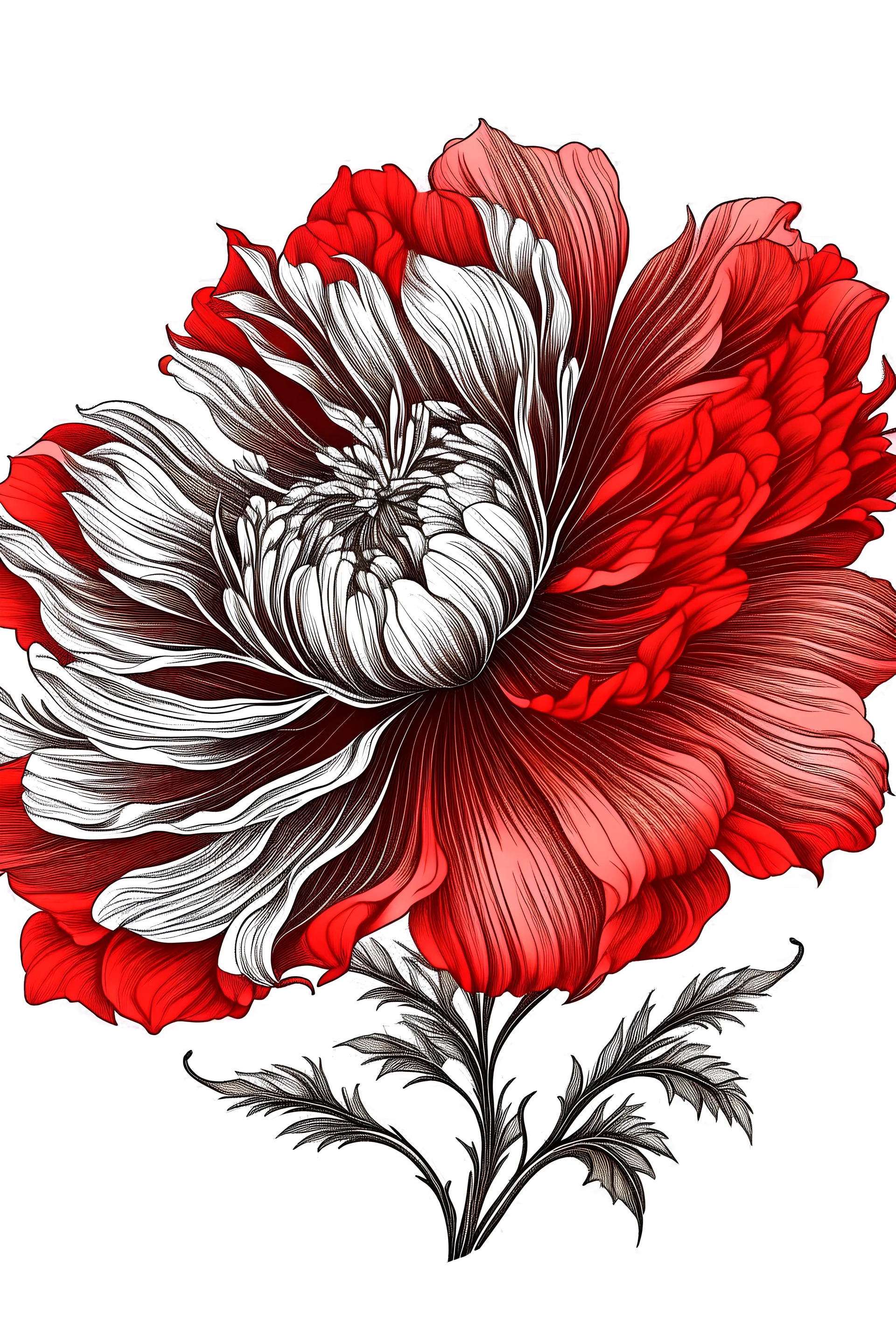 Red flower illustration defined and detailed with white background