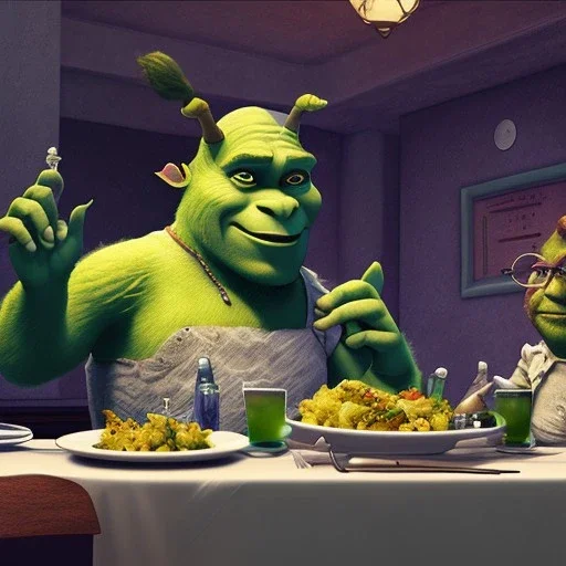 Shrek having dinner with Walter White