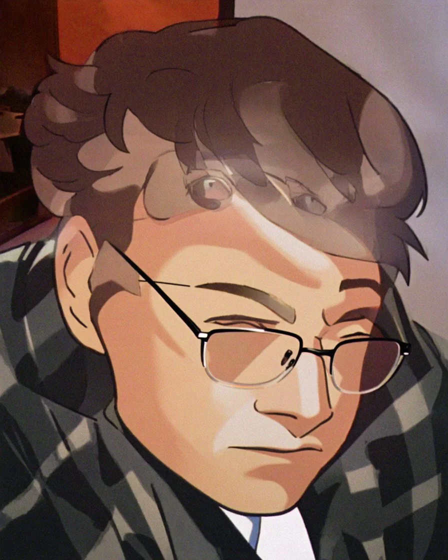 this man wearing glasses and nose oxigen line in an animation style