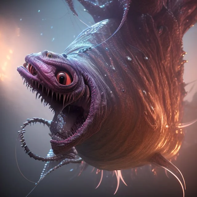 fluid ink angler fish creature, unreal engine 5, 8k resolution, photorealistic, ultra detailed