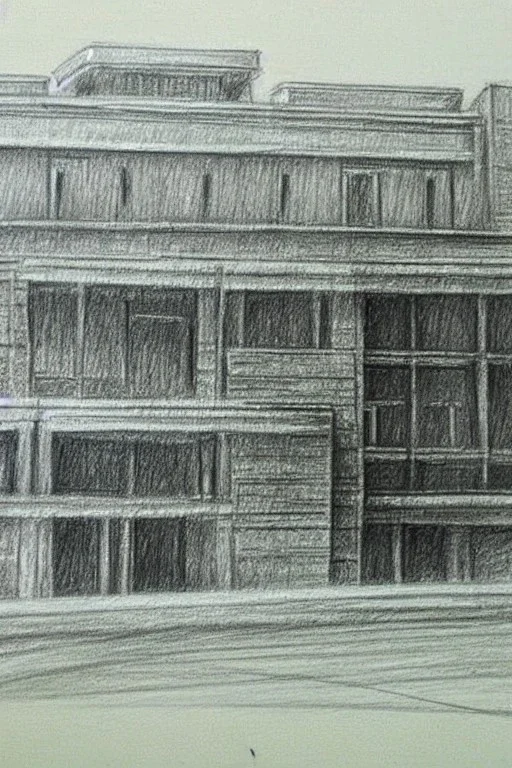 Pencil sketch of Egyptian Hospital, 1990 , It's raining hard, night , houses on the side ، on lined paper