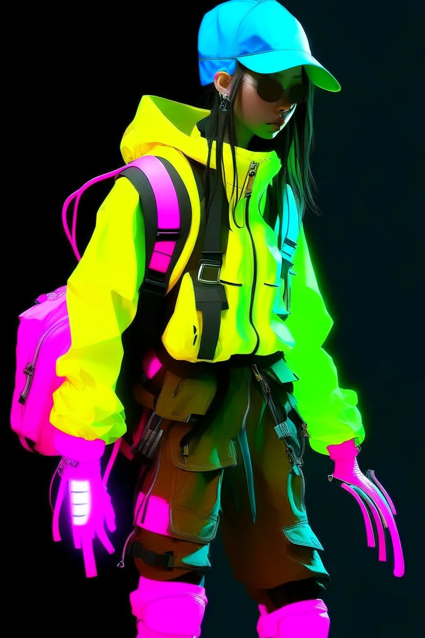 y2k, neon, fluo, cloth transparent, techwear, walkman, pop, origamu