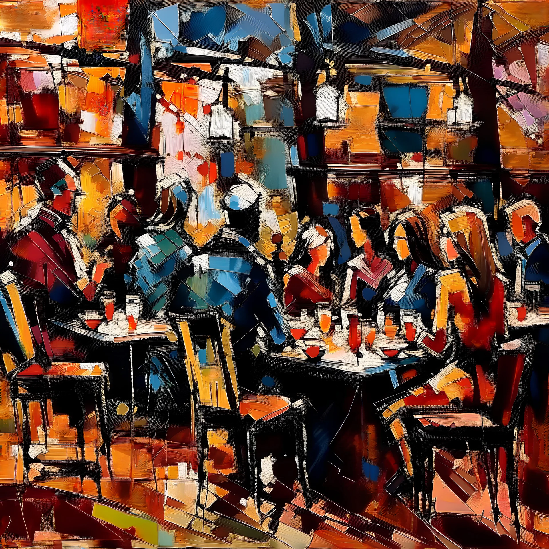 Abstract painting people in restaurant