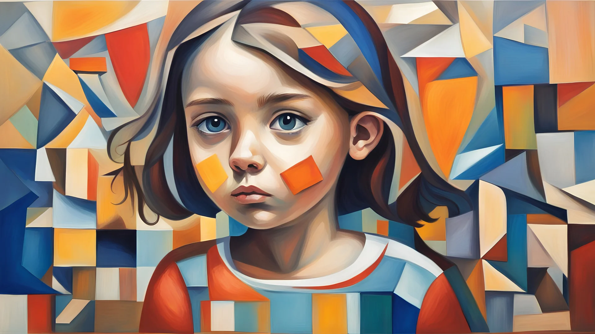 make a painting of a little girl with Attention deficit hyperactivity disorder that cannot have attention in cubism artwork