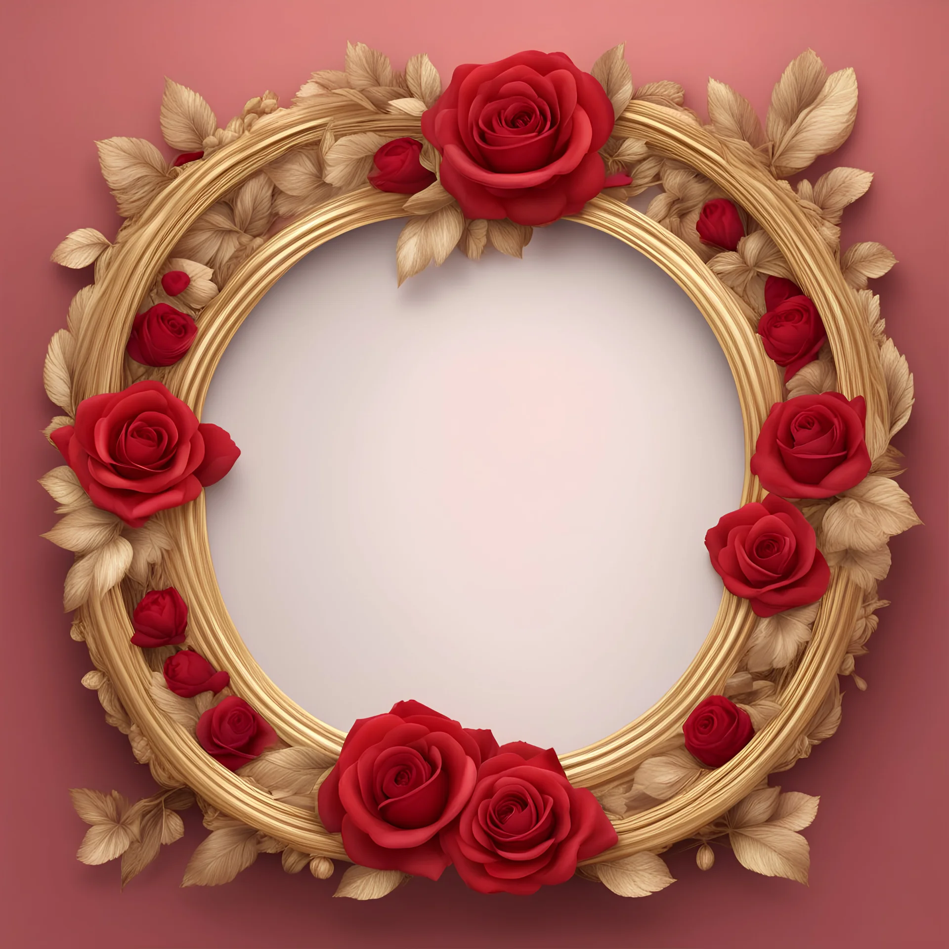 round Golden frame with red and roses