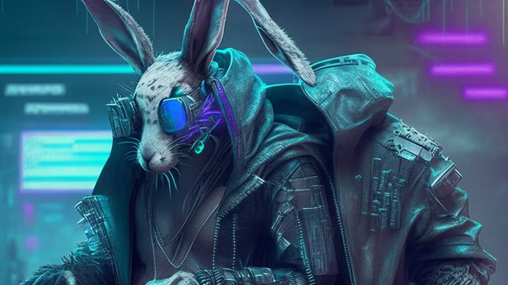 cyber punk hacker rabbit watch dogs style humanoid