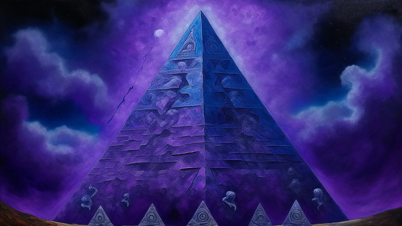 A purple haunted cosmic pyramid with ghosts painted by Claude Monet