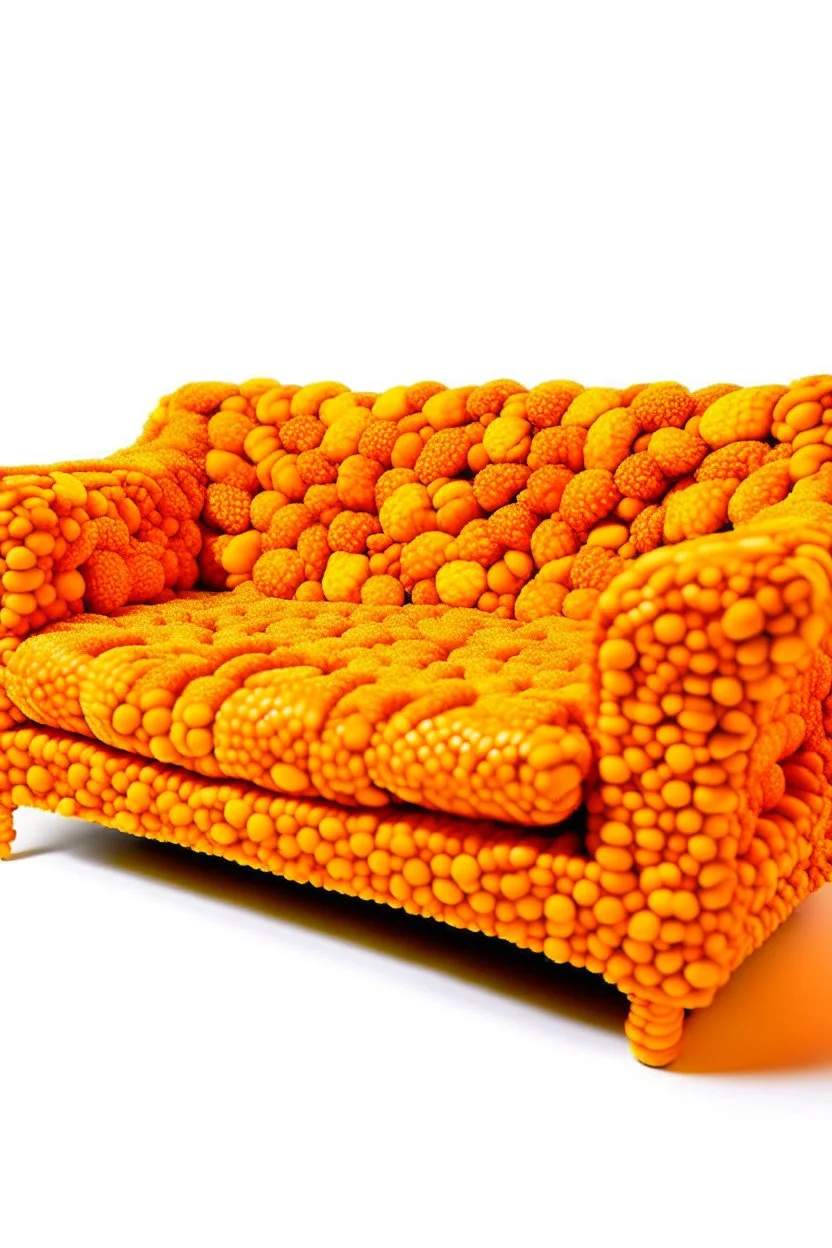 couch completely made out of cheetos, no background, couch 100% visible