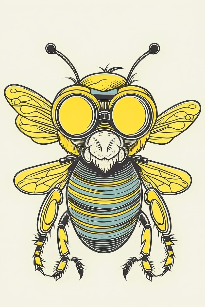 BEE wearing sunglasses, Style: Retro 80s, Mood: Groovy, T-shirt design graphic, vector, contour, white background.