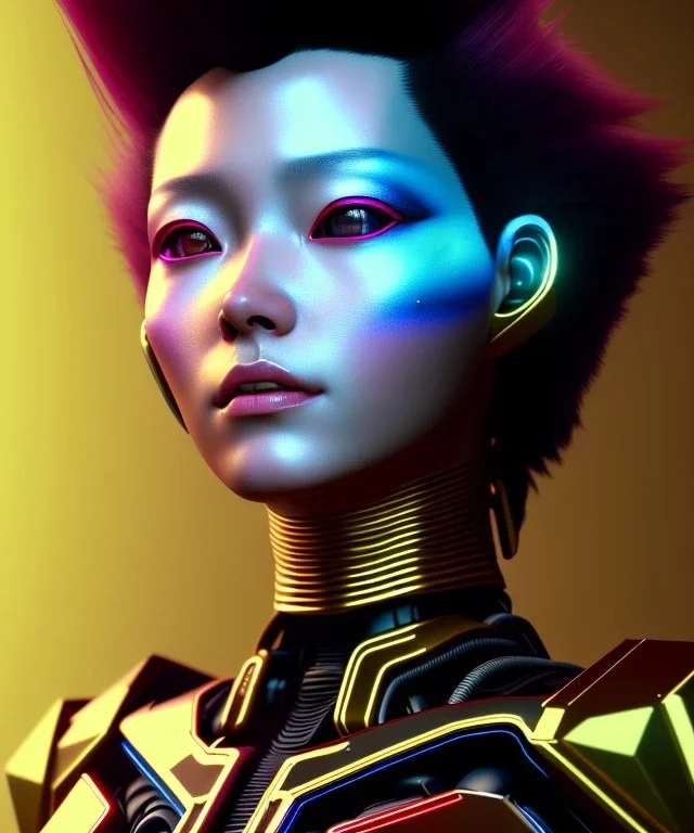 Medium Close Up Portrait, Front image. cyberpunk Asian woman, pink short hair. rabbit mask, latex suit. Red, black, gold, color. Ghost in the shell style. Gradient background. Avatar image, highly detailed, concept art, smooth, unreal engine 5, god rays, ray tracing, RTX, lumen lighting, ultra detail, volumetric lighting, 3d, finely drawn, high definition, high resolution.