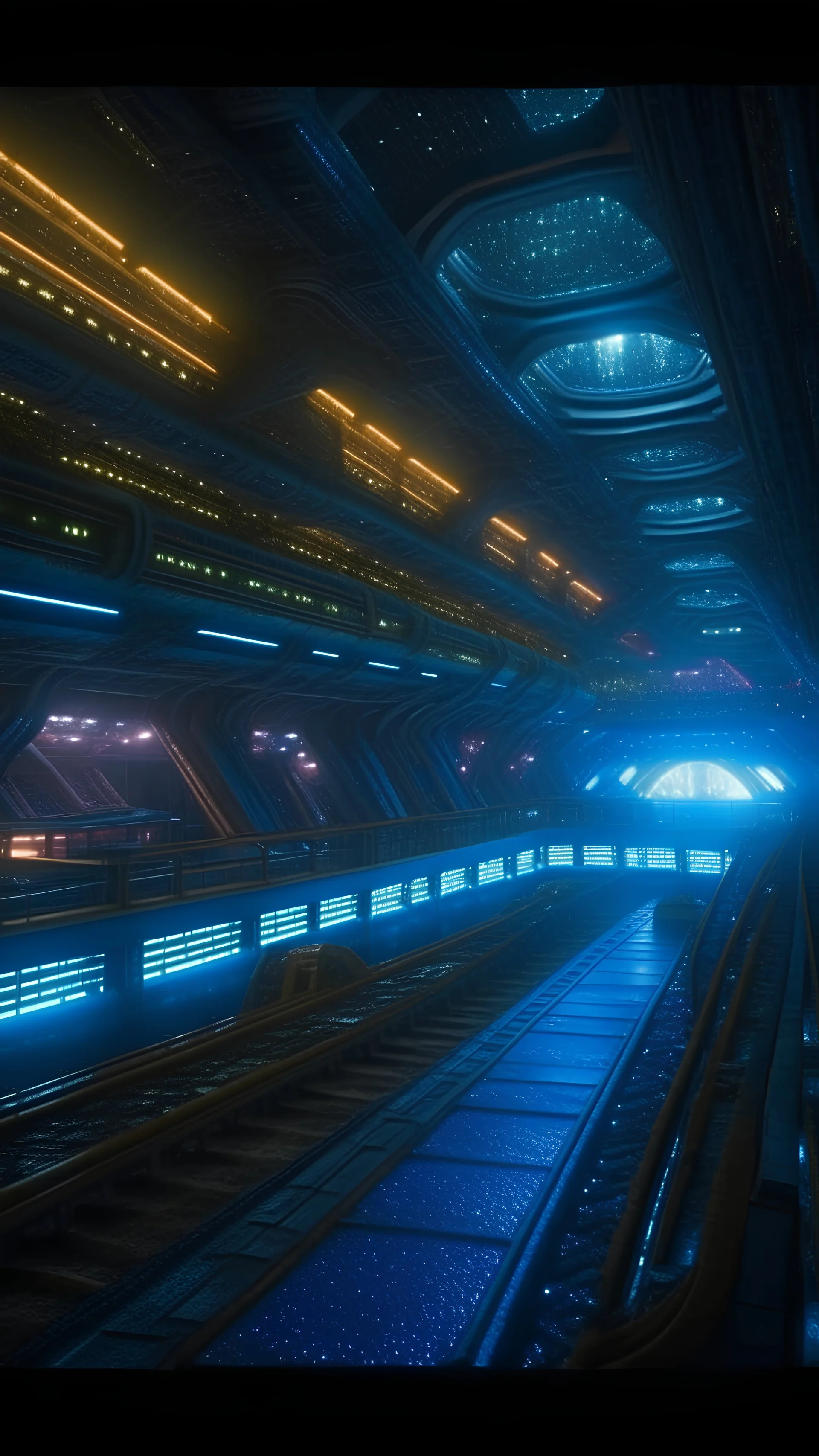 futuristic busy underground alien city, spaceships, star wars, 4k, hyperrealistic