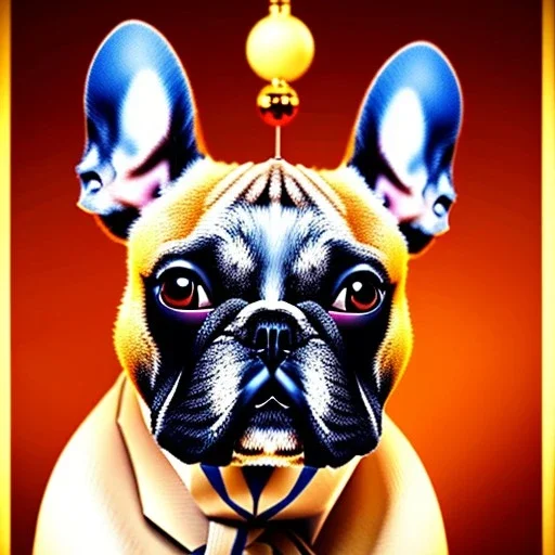Portrait of a french bulldog with brown fur celebrating new year and christmas