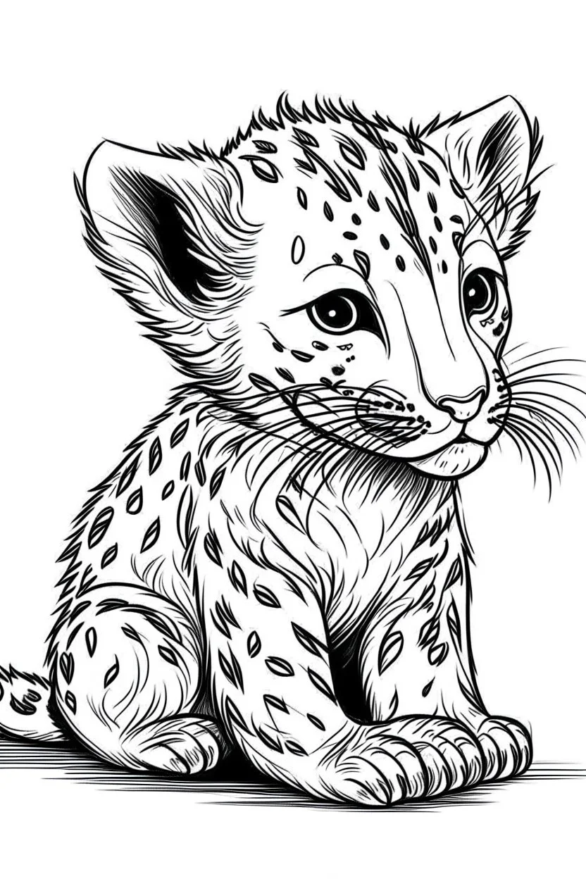 outline art for Cheetah Cub coloring pages with sitch, white background, Sketch style, full body, only use outline, toddlers style, clean line art, white background, no shadows and clear and well outlined.