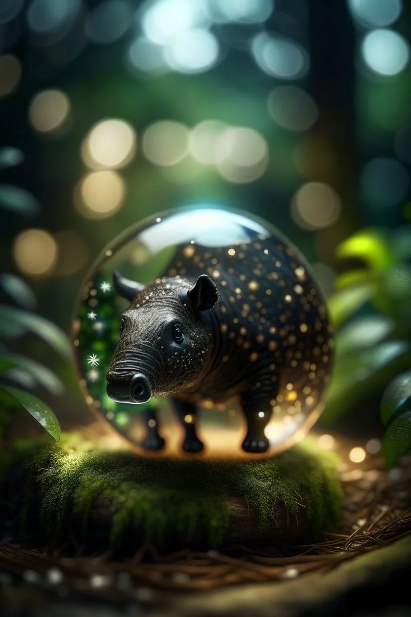 picture of a magical forest sparkling with light,cute tapir inside a round frame,shot on Hasselblad h6d-400c, zeiss prime lens, bokeh like f/0.8, tilt-shift lens 8k, high detail, smooth render, down-light, unreal engine, prize winning