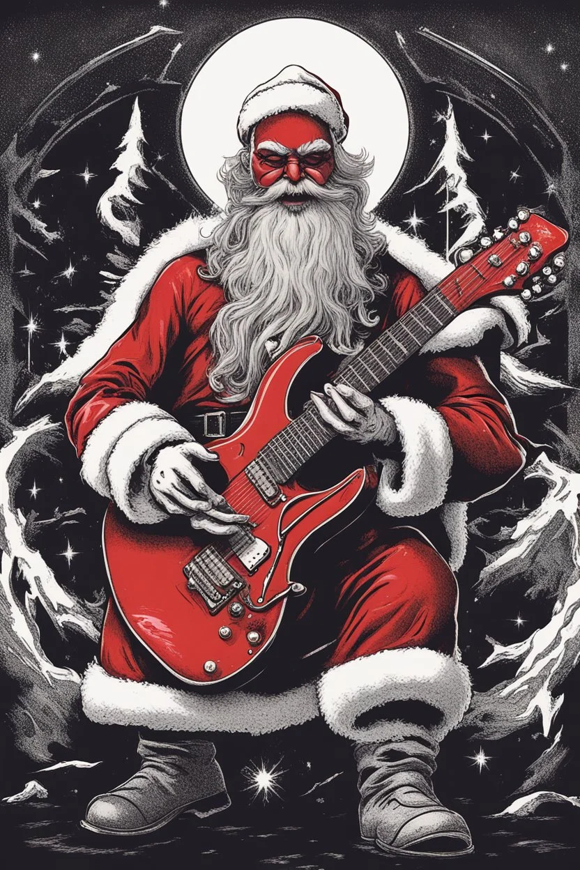 satanic santa claus playing electric guitar