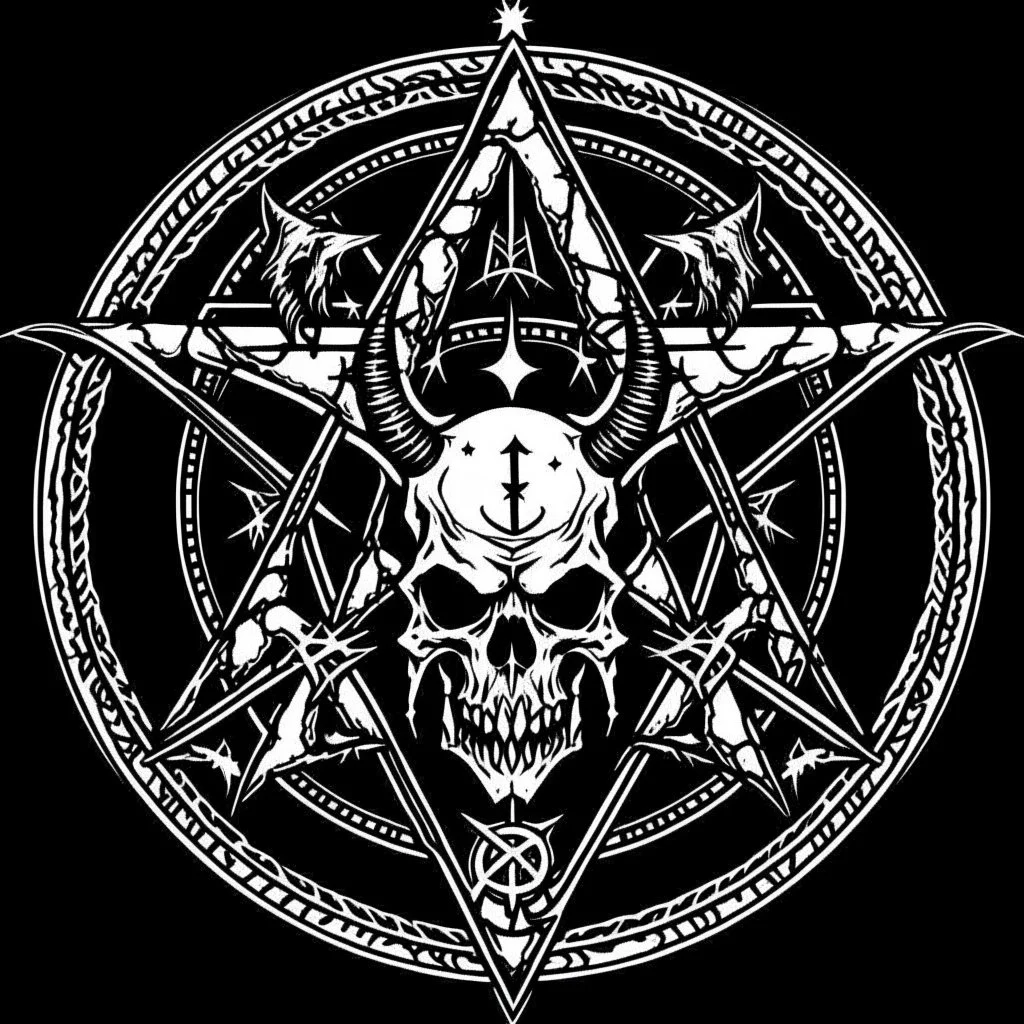 A ocultism symbol of evil, with satanism and nazi skull inverted cross inverted pentagram