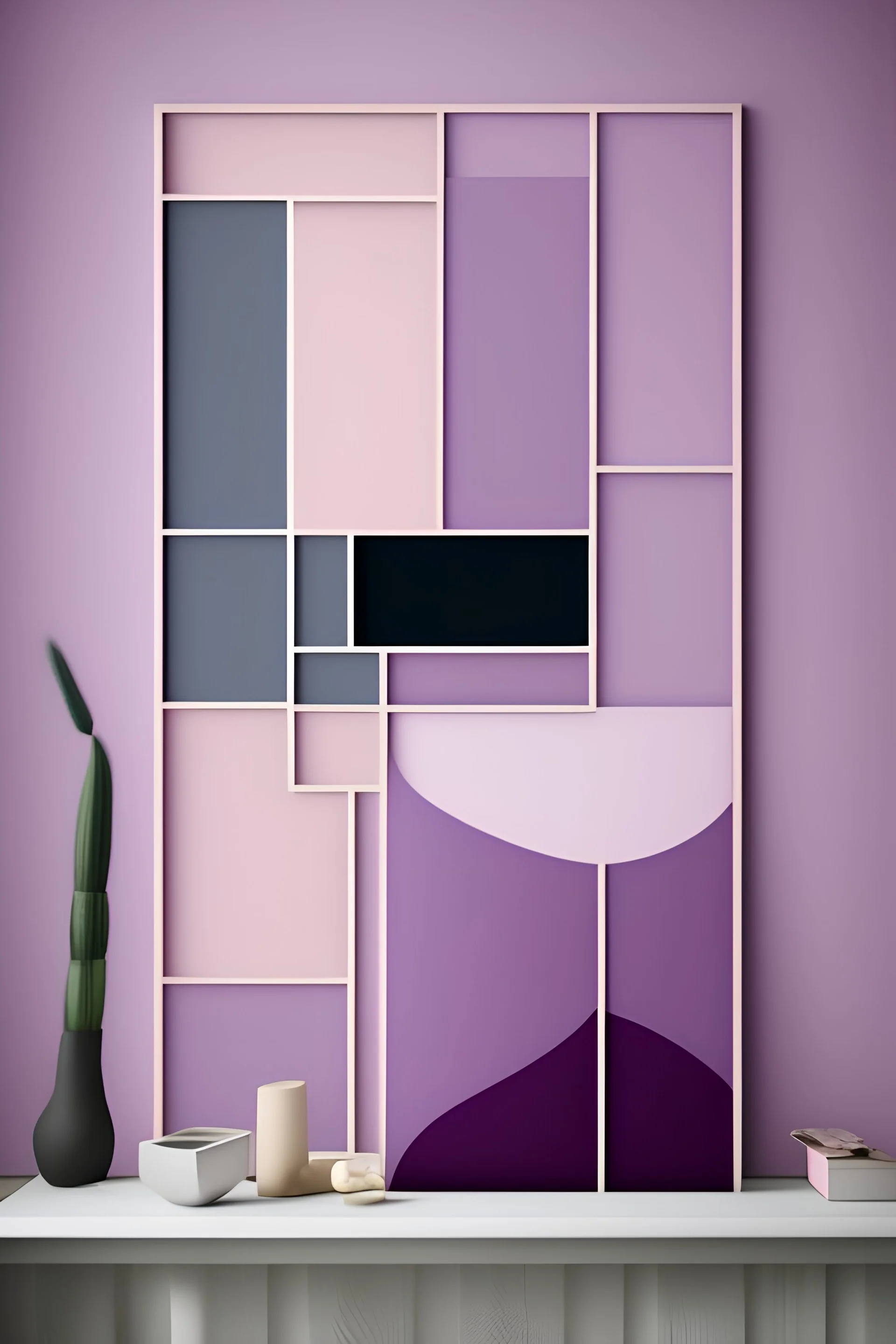 Scandi wall art with pastel colors Minimalist wooden wall Pale purple and pale pink decor.