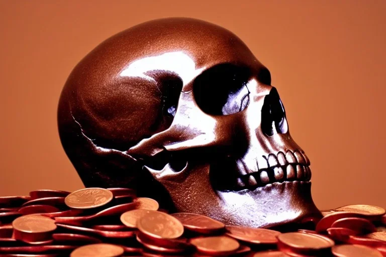 Single Human skull made from pennies