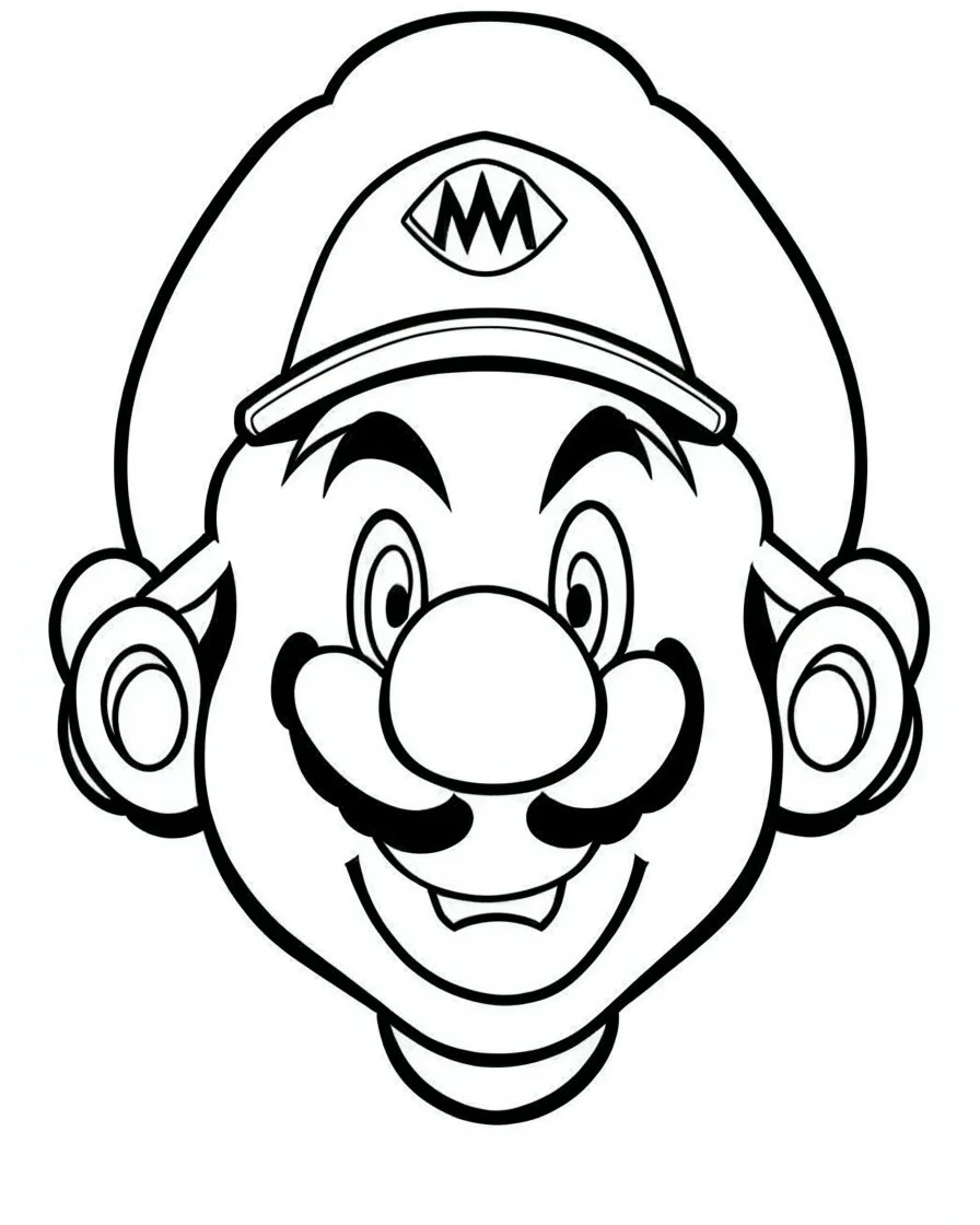 outline art for Mario coloring page, Japanese manga style, cartoon style, cute face, white background sketch style, full body is a must, only use outline, clean line art, no shadow, bold outline