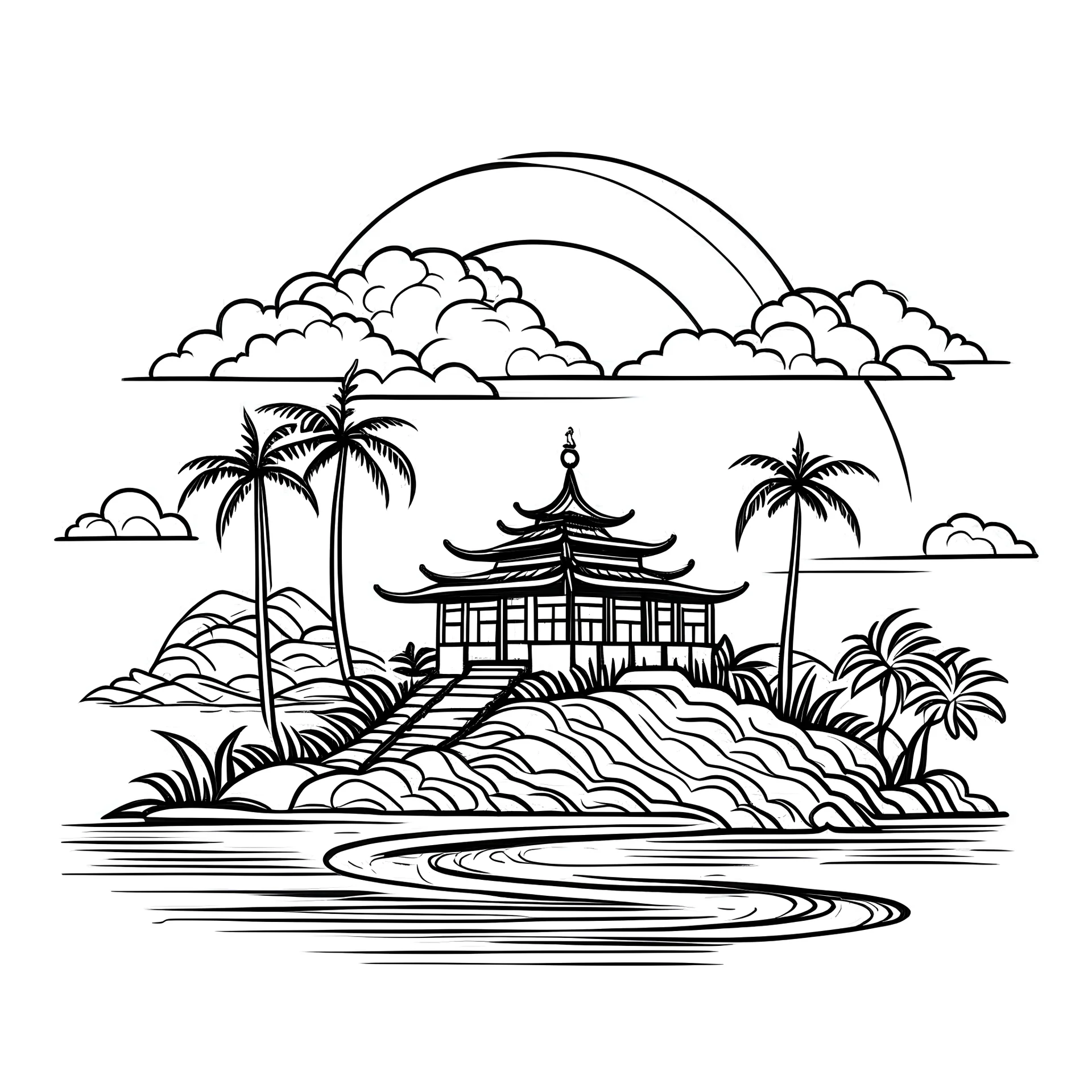 stealth leak bali, white background, vector outline, black and white color. Only outline