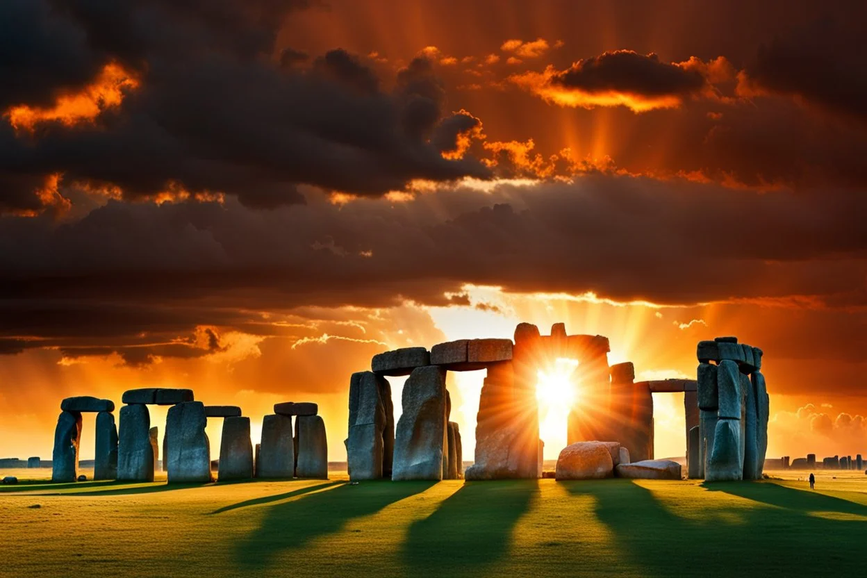 Stonehenge in the process of being erected by a herd of massive elephants, muscular trunks expertly maneuvering the colossal stones into place under a dramatic sunset sky, Stonehenge in background, brilliant orange hues of dwindling day, breath-taking natural light, masterful octane rendering, highly detailed, cinematic, 3D realism