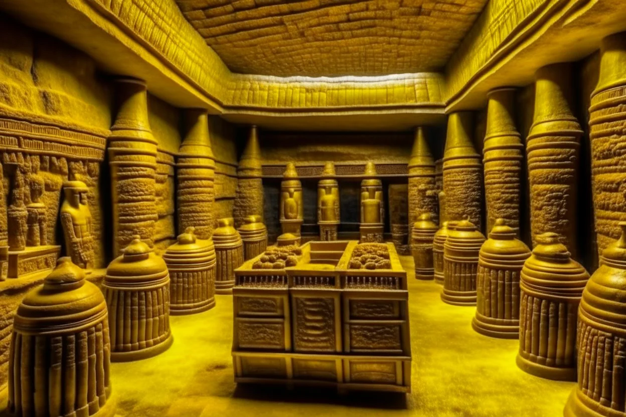 Tombs of kings of ancient civilization, many golden objects. pomp A huge splendor is the ancient Tomb of Kings in the depths of the earthTemple of the goddess Venus, where Amazon women guard the magnificent huge hall, some armed.