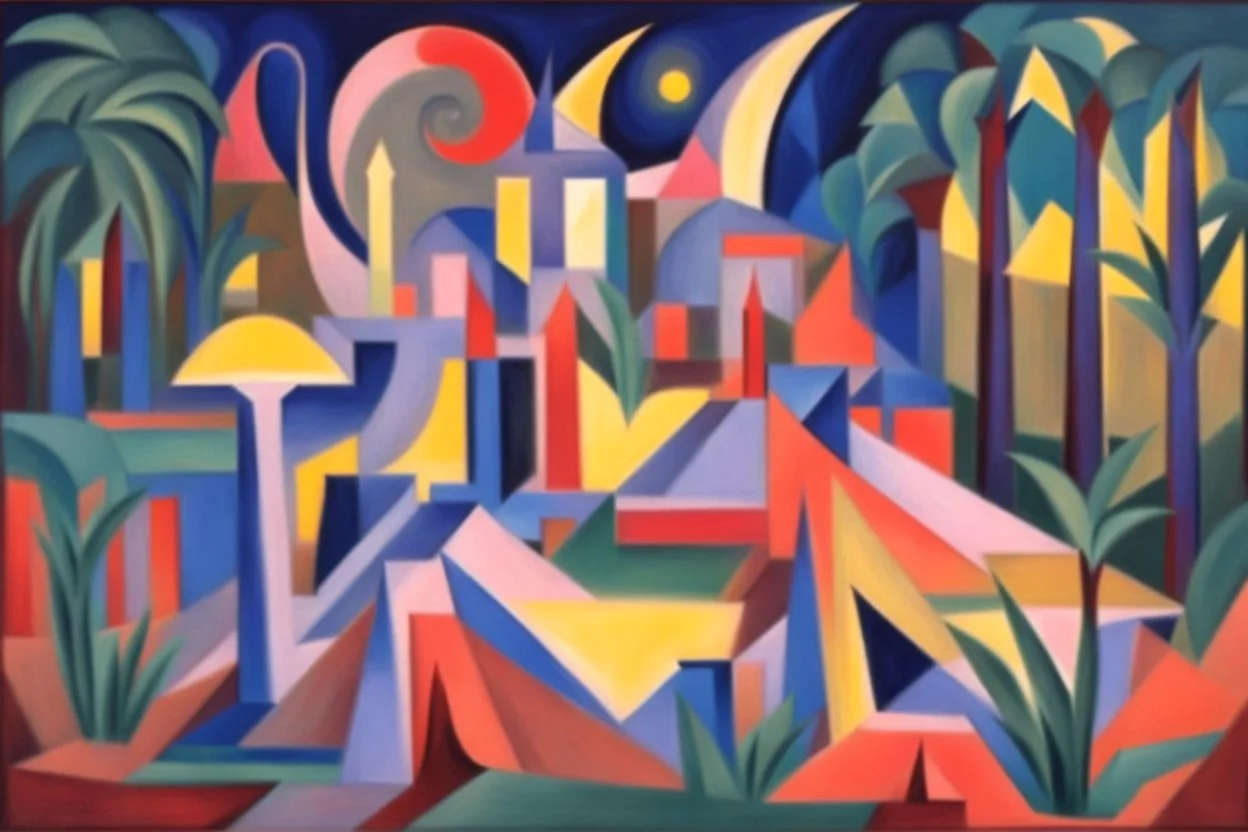 at night in the garden of the Palace of Good and Evil by artist "Tittynope",by artist "Albert Gleizes"