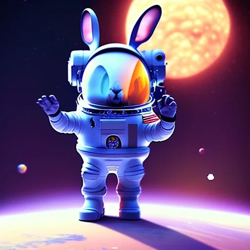 pixar style cute rabbit astronaut in space, unreal engine