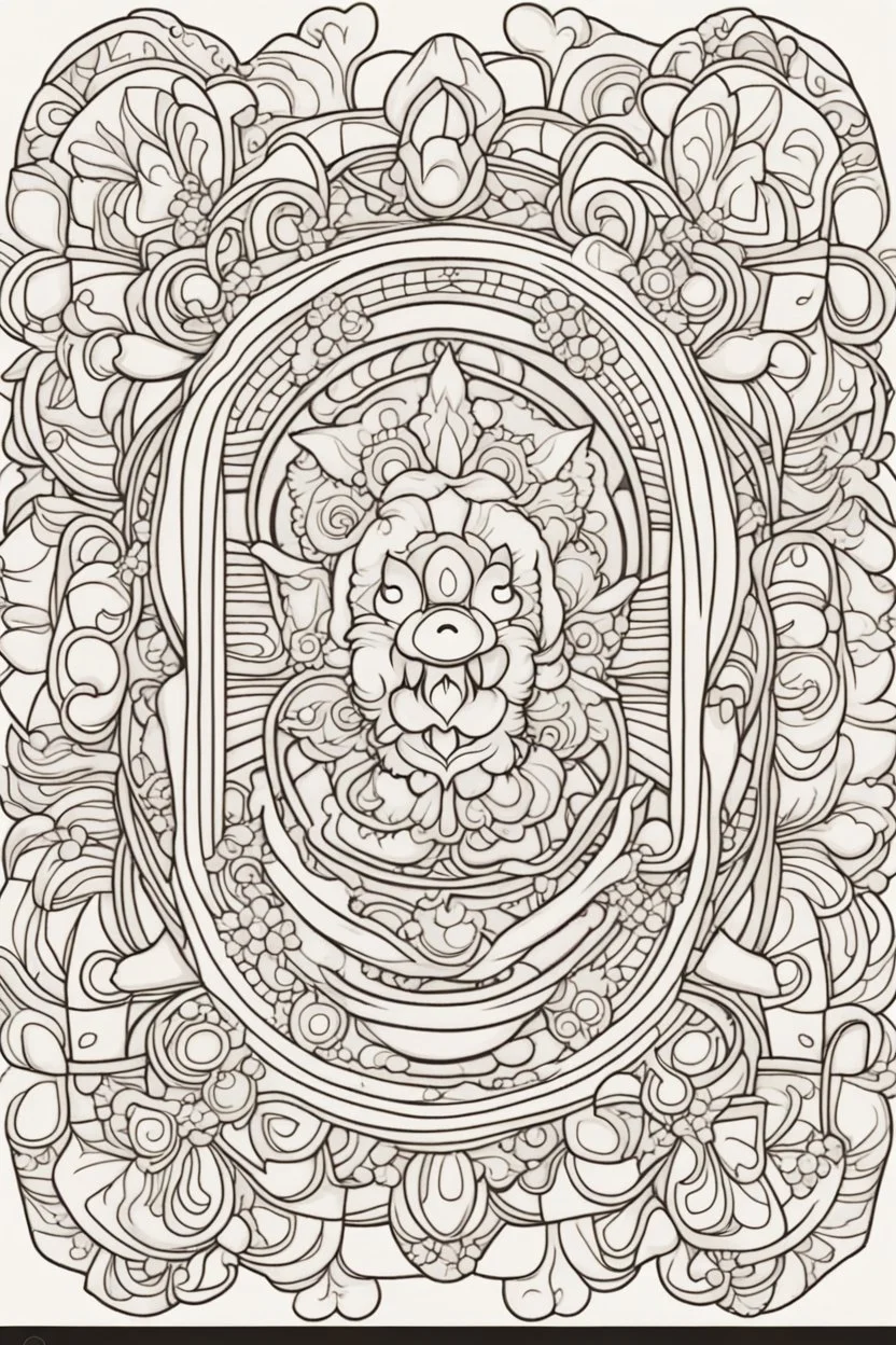 kids coloring page, mandala fully on page symmetrical, cartoon style, thick lines, low detail, no shading