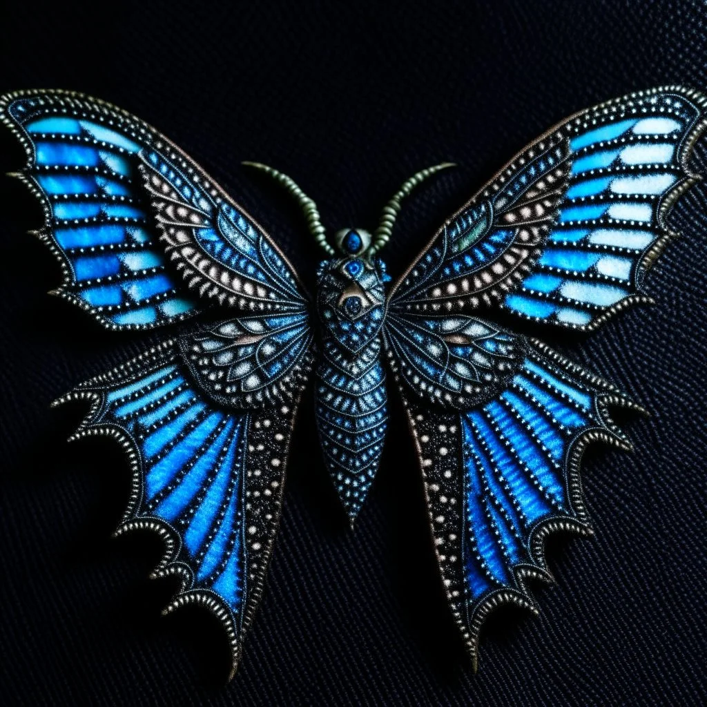 metal gothic blue moth wings