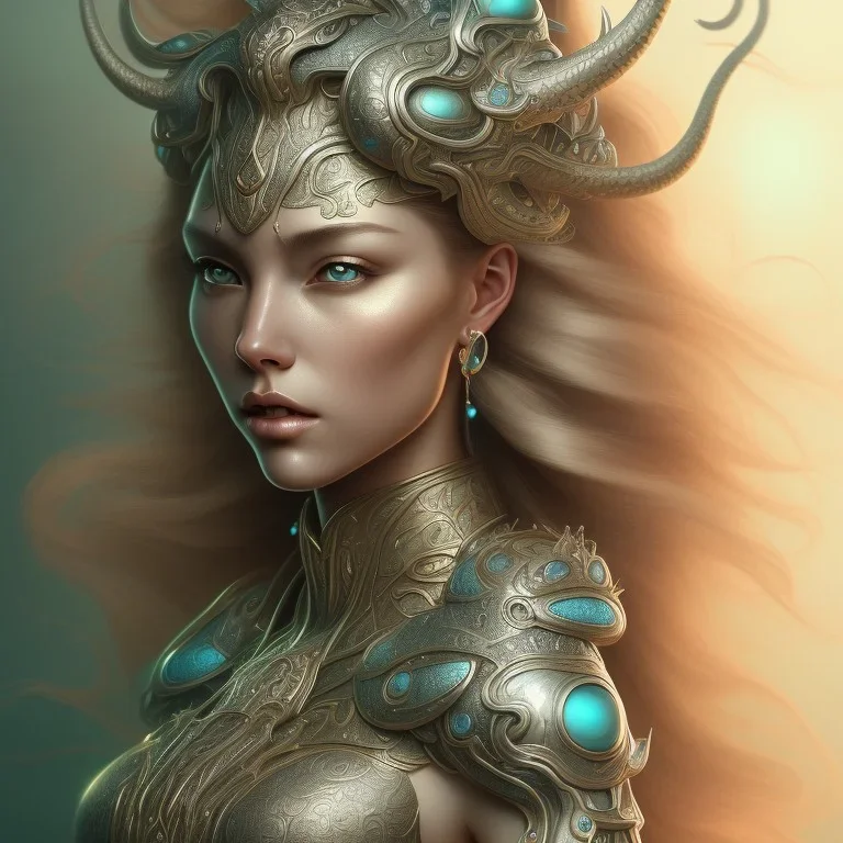 sango fantasy, fantasy magic, intricate, sharp focus, illustration, highly detailed, digital painting, concept art, matte, artgerm and paul lewin and kehinde wiley, masterpiece silver dragon head golden Asian nice breast Afo woman turquoise waves