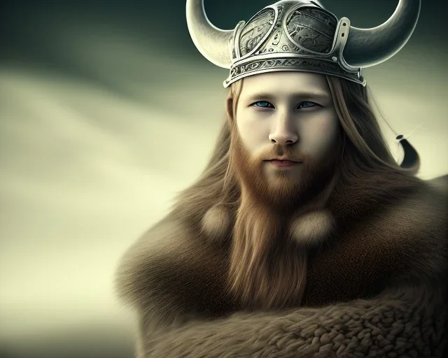 a sad and lonely viking looking up at the stars at night, hyper realistic, 8k, insane detail, atmospheric background, crying eyes, big fur coat, long braided hair, sharp focus, soft background, dynamic lighting, viking helmet, night time