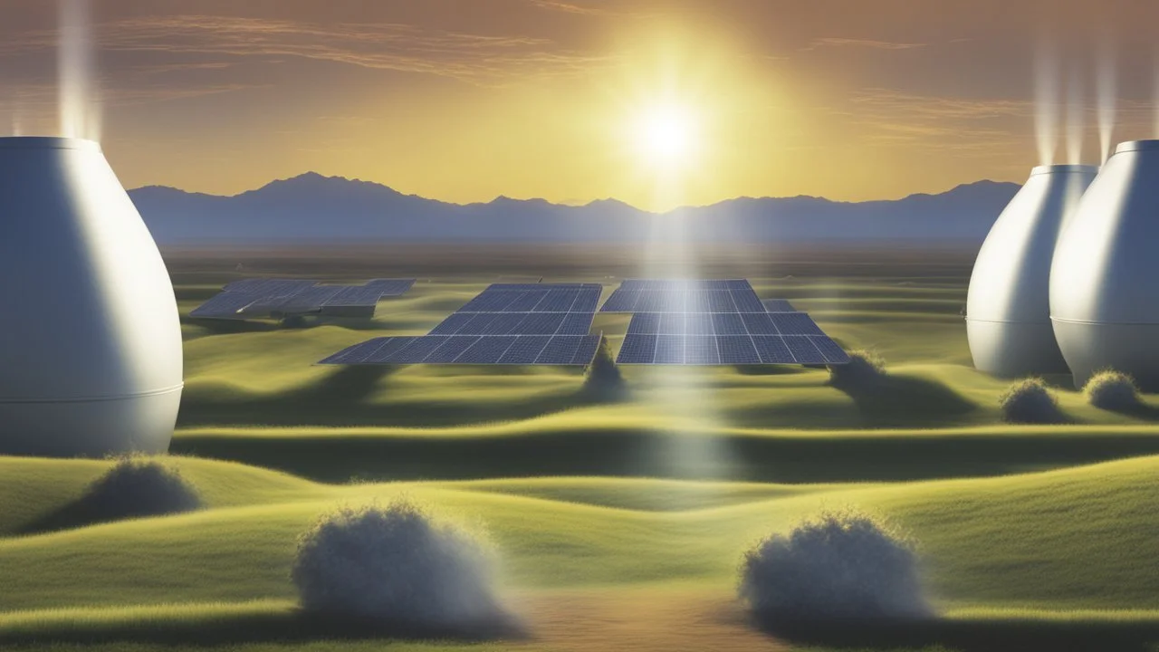 "The image depicts a vision of the future of energy. It shows a radiant sun rising above the horizon of nuclear energy, hinting at the potential balance between these two crucial technologies in the field of energy. The beautiful capture of the sun highlights hope and possibilities for achieving a more sustainable and clean future."
