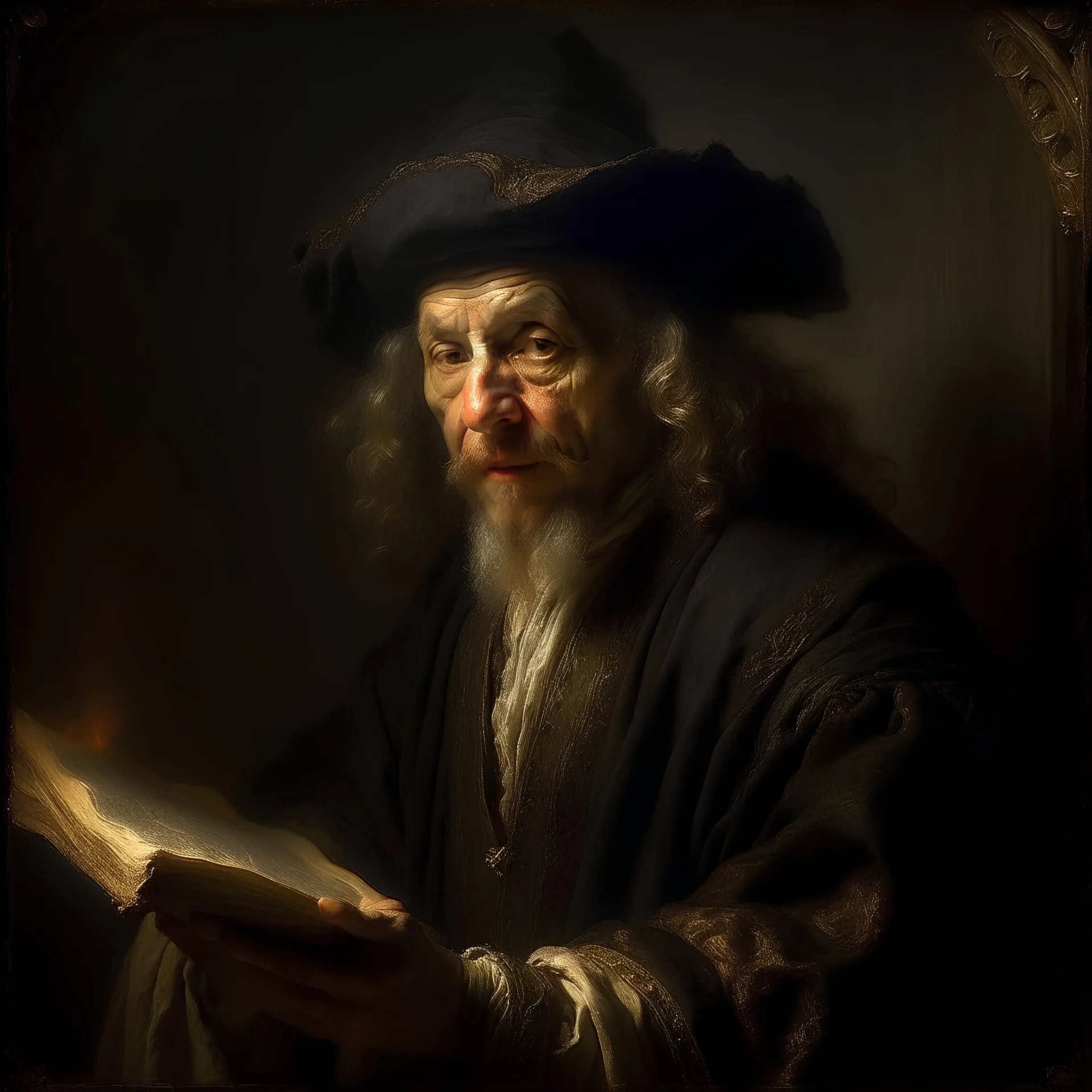 a portrait of a mystical wizard by rembrandt
