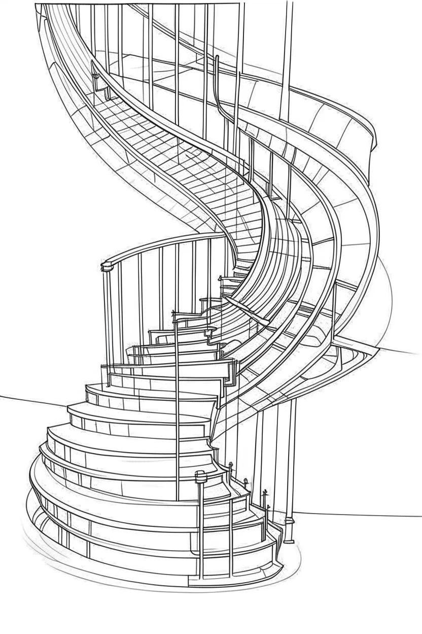 Outline art for coloring page OF SLINKY TOY GOING DOWN STAIRS, coloring page, white background, Sketch style, only use outline, clean line art, white background, no shadows, no shading, no color, clear