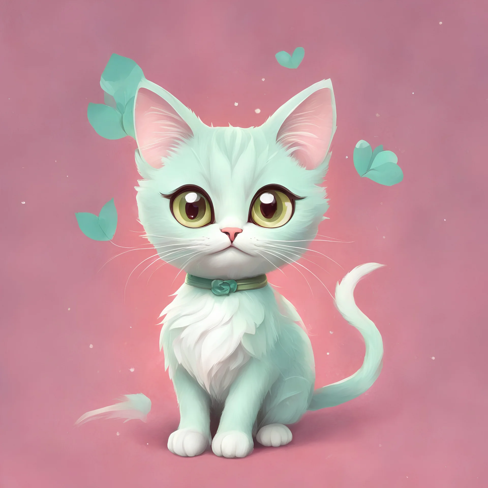 A delightful and adorable cartoon illustration featuring a cute mint-colored cat against a charming pink background, (delightful illustration:1.4), (adorable cartoon cat:1.5), (charming pink background:1.3), (expressive mint hues:1.2), inspired by the styles of cute cartoon artists, trending on ArtStation, Intricate, Sharp focus, vibrant lighting, (whimsical:1.4), (playful ambiance:1.3), (lush fur details:1.5), Cartoon, Masterful, Captivating, High Detail, Cinematic view