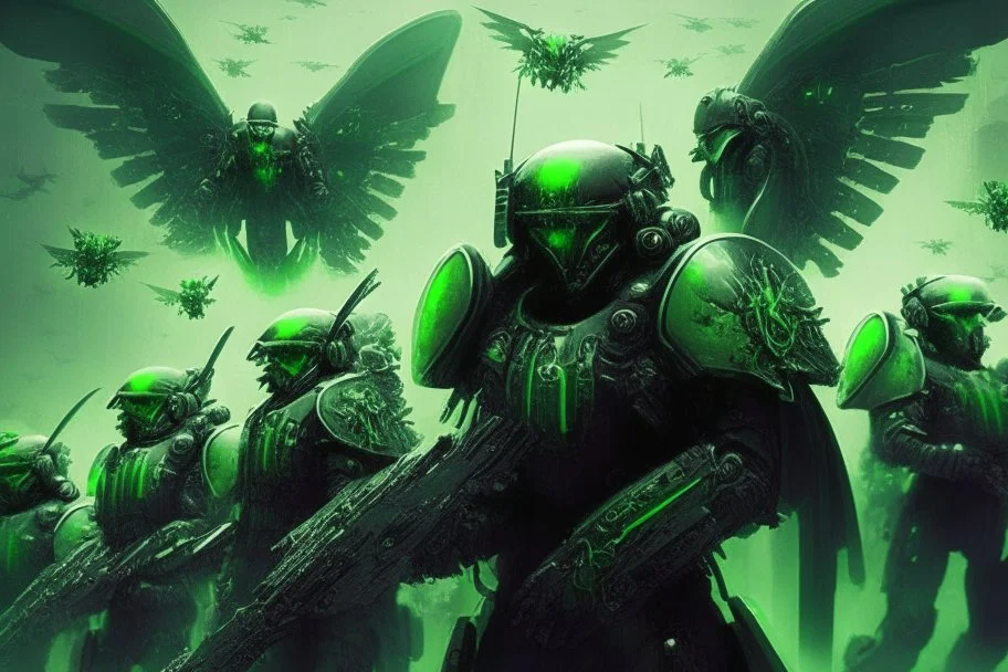 ejercitos de angeles futuristas verdes y negro