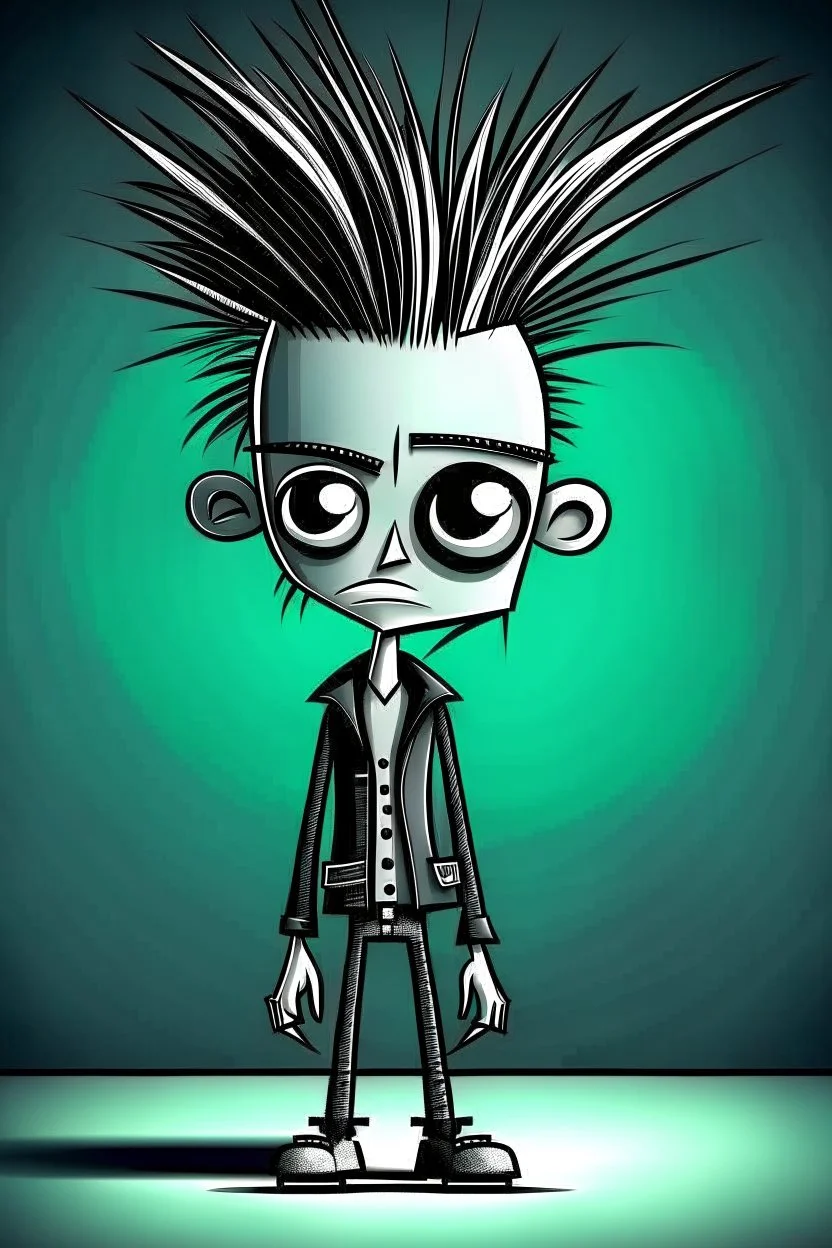 2d drawing of a stickman, cool with punk hair, x eyes like in hangman, looking sleepy, 3d realistic in colour