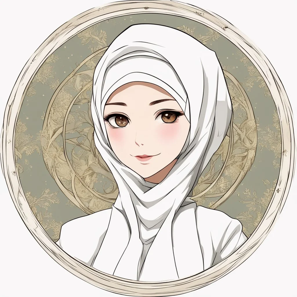 anime Only the face Muslim Pretty impressive women inside a circular frame,Portrait image,professional look