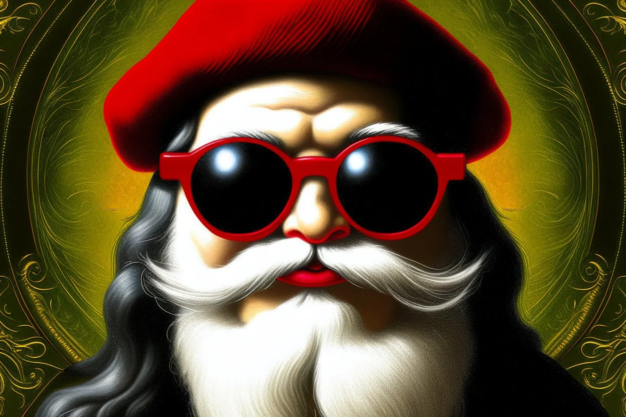 the leonardo gioconda with sunglasses, with mustaches and a xmas hat