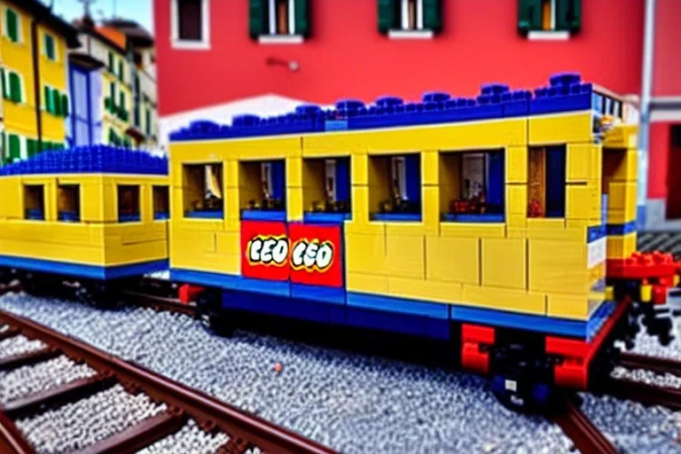 Lego close up Train in lego riomaggiore italy sea town lego