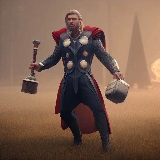 Full body, 3d render, thor 1800's men style, 1800's hair style, 1800's men clothes style,cleaning house, hyper realistic, octane render, unreal engine 5, 8k, palace background, uhd