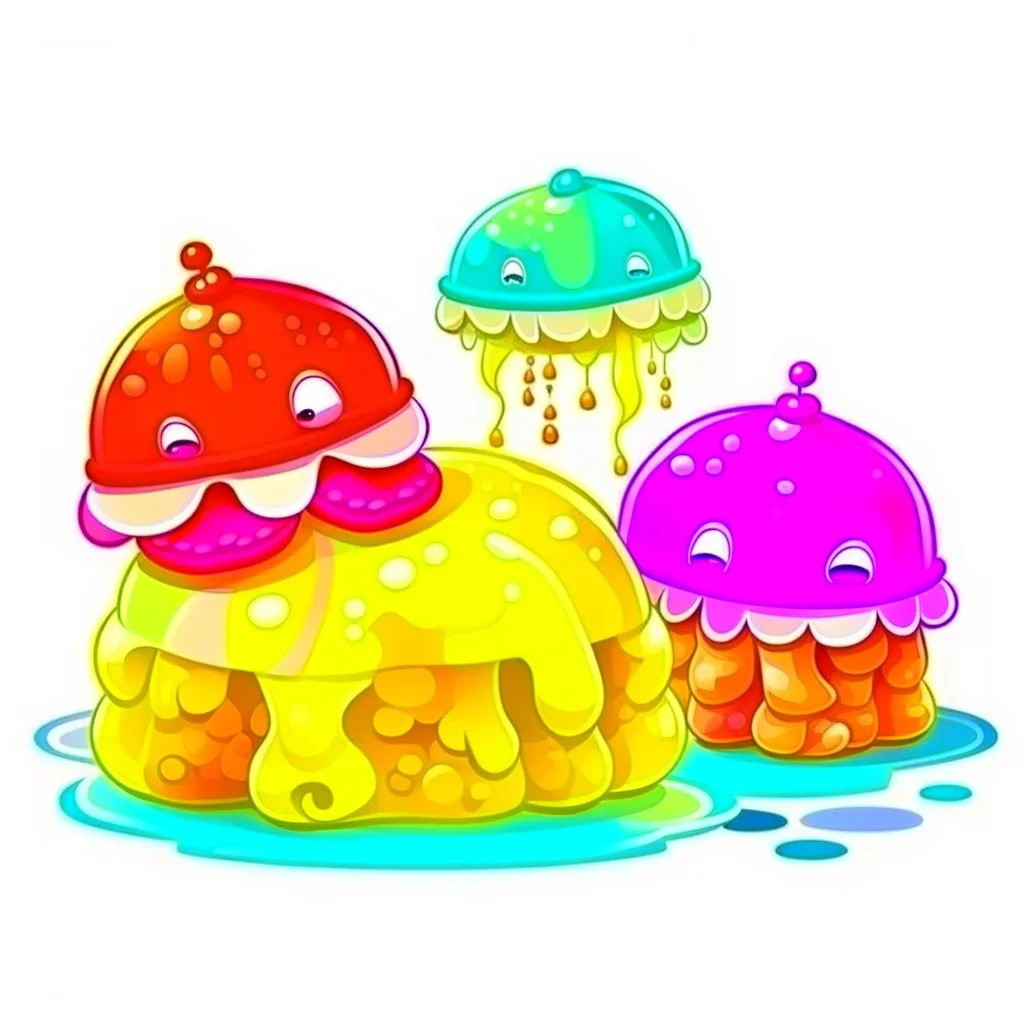 Cartoon illustration for children: sweet prehistoric jelly, white background