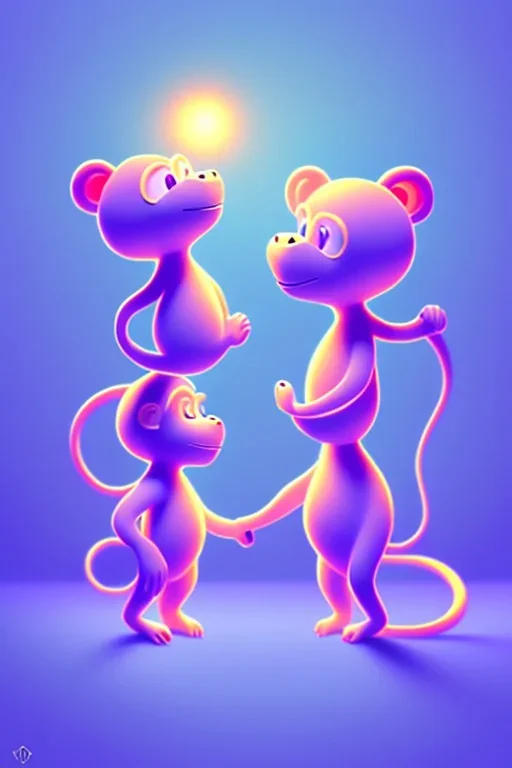 isometric clean art of two super cute monkeys in love, soft lighting, soft pastel gradients, high definition, 3d icon clay render, blender 3d