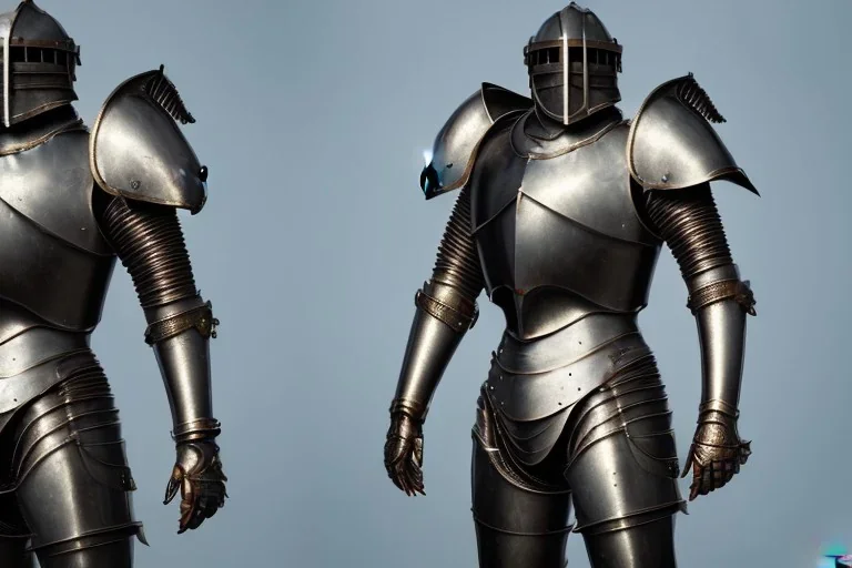 shining medieval knight armor pieces, majestic, great pose, realistic, detailed, metallic, digital painting, Unreal Engine 5